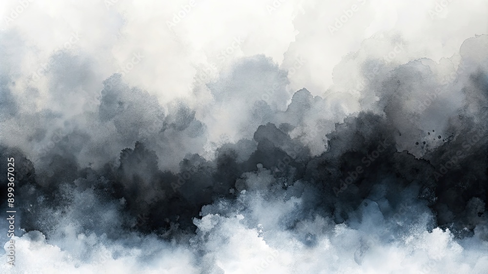 Obraz premium Abstract ink or watercolor texture background with gray and black shades blending on a white backdrop, abstract, ink