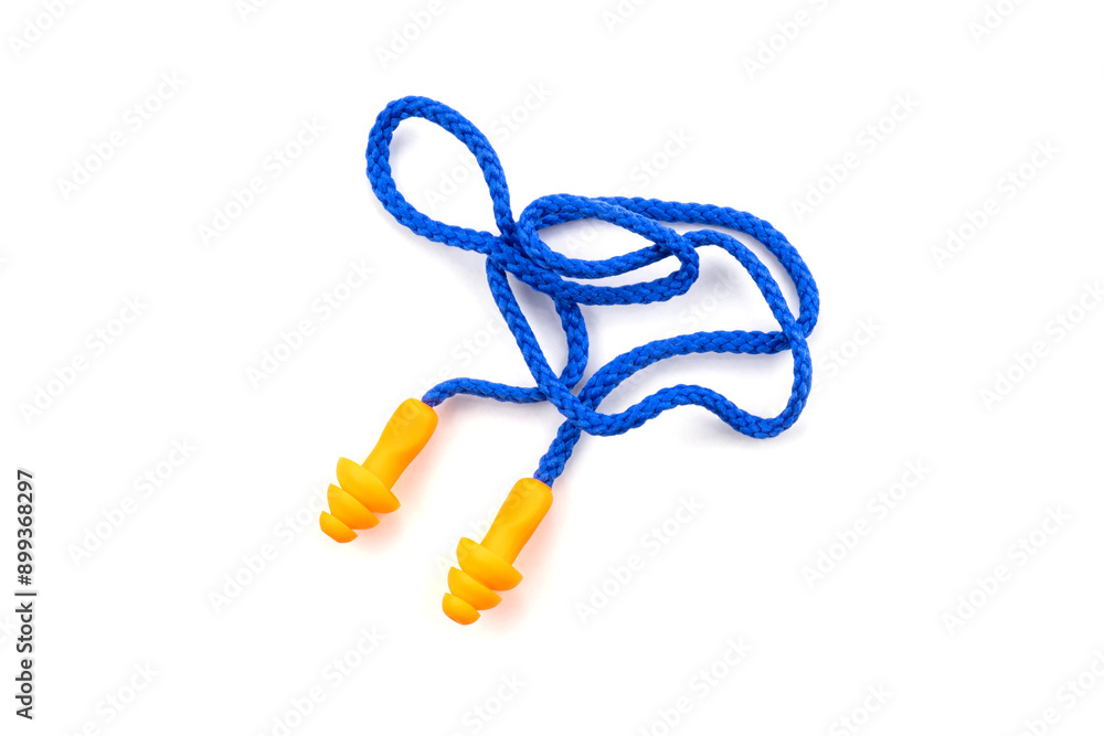 Ear plugs with cord isolated on white background. Ear plugs with cord isolated on white background.