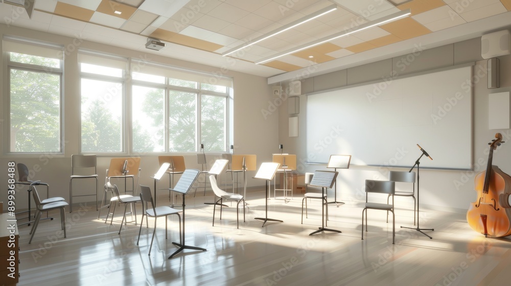 Modern Music Room with Cello and Music Stands Modern Music Room with Cello and Music Stands