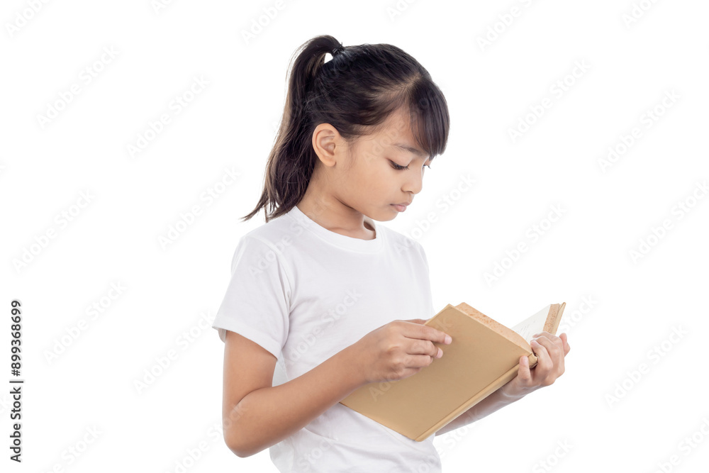 Young Asian woman reading book isolated on white background with clipping path. Young Asian woman reading book isolated on white background with clipping path.