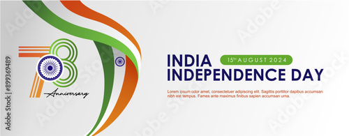Celebration banner of 78th India Independence Day 15 August 2024. 78th Anniversary of Bharat Ganarajya 2024 Background with 78th logo and India Flag Riddon. 