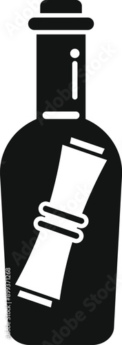 Black silhouette of a message in a bottle, evoking mystery, adventure, and communication from afar