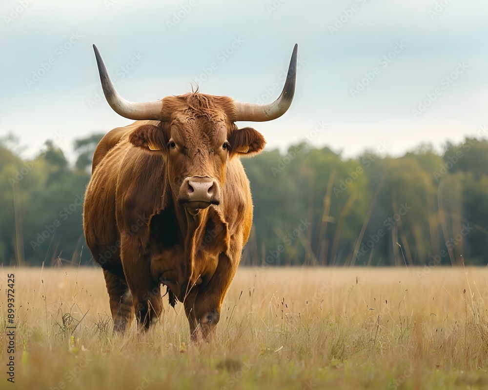 Majestic Brown Bull Standing Proudly in Lush Green Pasture Majestic Brown Bull Standing Proudly in Lush Green Pasture