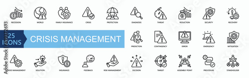 Crisis Management Icon Collection Set. Simple Line Vector.