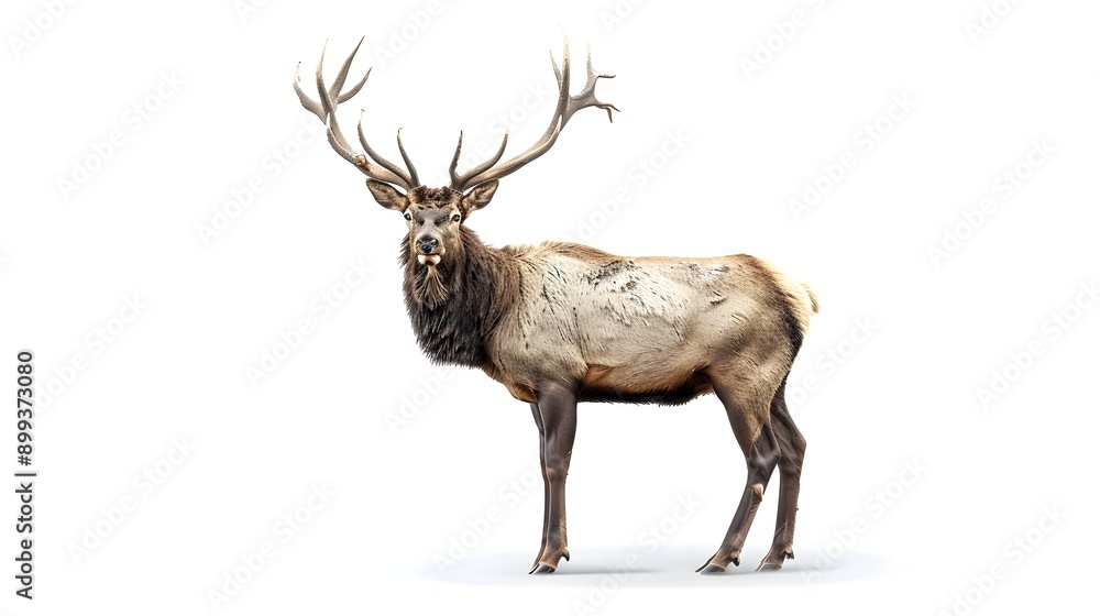 Majestic Elk with Large Antlers Isolated on White Background Majestic Elk with Large Antlers Isolated on White Background