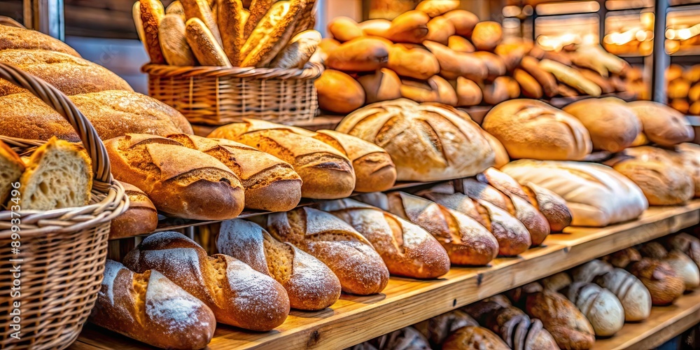 Freshly baked bread on display in a market , sourdough, baguette, artisan, bakery, loaf, crusty, wheat, carbs, nutrition Freshly baked bread on display in a market , sourdough, baguette, artisan, bakery, loaf, crusty, wheat, carbs, nutrition