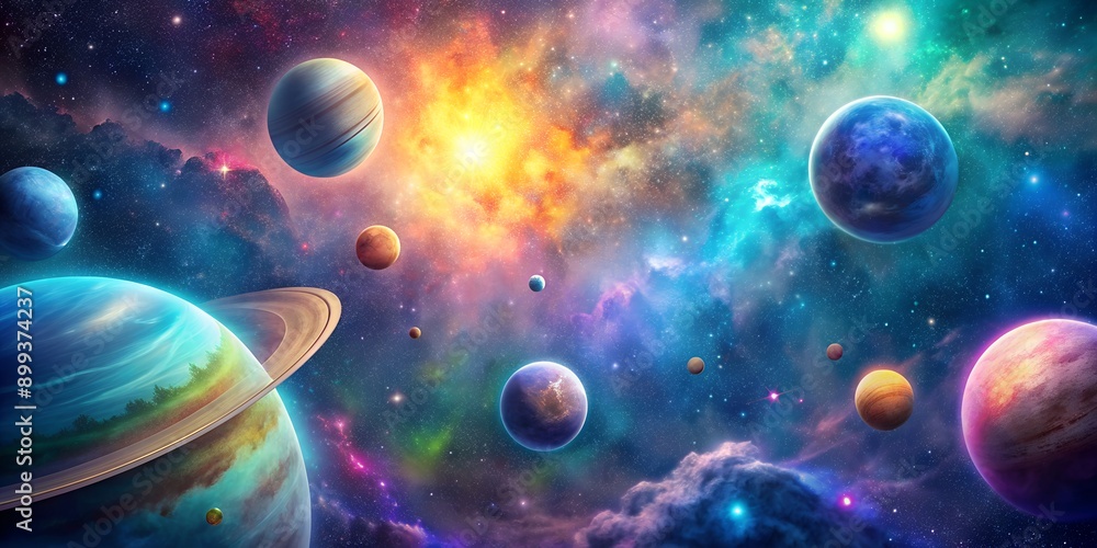 imaginary planets in space colorful nebula AI-Created Content imaginary planets in space colorful nebula AI-Created Content