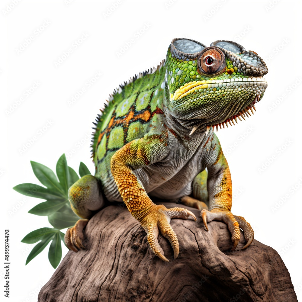 Obraz premium iguana on a stone on white background