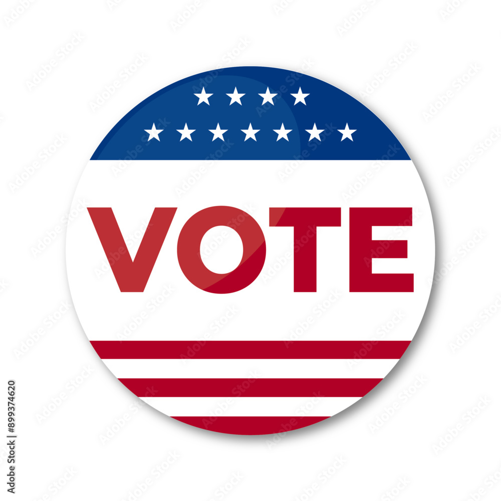 Vote badge. Badge for the American presidential election. US American flag patriotic background, horizontal stripes. Vector illustration. Vote badge. Badge for the American presidential election. US American flag patriotic background, horizontal stripes. Vector illustration.