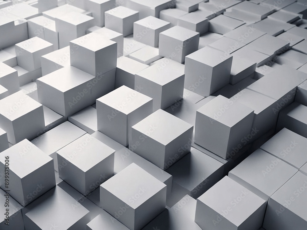 Overlapping white cubes in 3D abstract geometric background, minimal corporate design. High contrast Overlapping white cubes in 3D abstract geometric background, minimal corporate design. High contrast