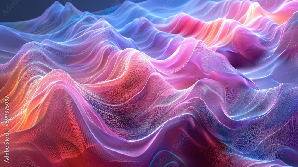 Abstract Digital Waves in Vibrant Colors - 3D Rendered Futuristic Landscape with Neon Lights and Smooth Curves Abstract Digital Waves in Vibrant Colors - 3D Rendered Futuristic Landscape with Neon Lights and Smooth Curves