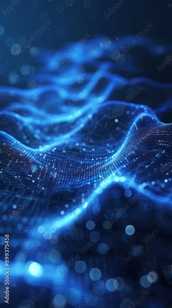 A dark background hosts a wave of blue light, surrounded by a bokeh of lighter areas A dark background hosts a wave of blue light, surrounded by a bokeh of lighter areas