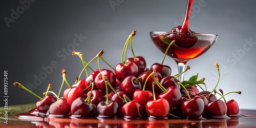 Fruts composition with pouring cherry syrup Generative By AI photo