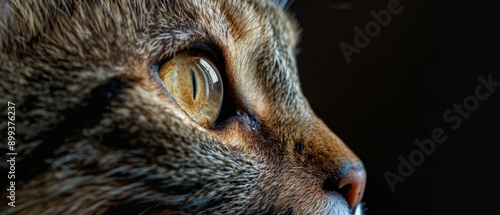  A tight shot of a feline eye, backdrop featuring indistinct cat visage © Mikus