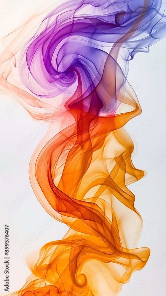 A tight shot of a multihued smoke swirl against a pristine white backdrop, framed by a distant blue sky A tight shot of a multihued smoke swirl against a pristine white backdrop, framed by a distant blue sky