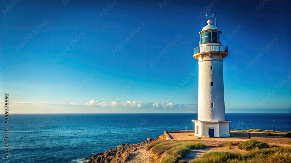 Coastal lighthouse standing tall against a clear blue sky , lighthouse, coastal, charm, blue sky, beacon, ocean Coastal lighthouse standing tall against a clear blue sky , lighthouse, coastal, charm, blue sky, beacon, ocean