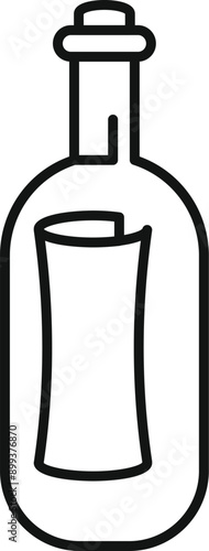Simple line art icon of a corked glass bottle containing a rolled up paper message