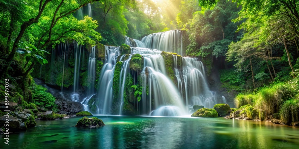 Serene waterfall cascading through lush green forest, waterfall, forest, nature, peaceful, serene, landscape, beauty, flow Serene waterfall cascading through lush green forest, waterfall, forest, nature, peaceful, serene, landscape, beauty, flow