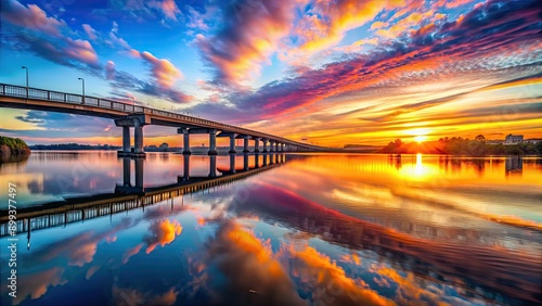 Sunrise over Ferry Street Bridge with colorful sky and reflection in water, sunrise, Ferry Street Bridge, colorful sky