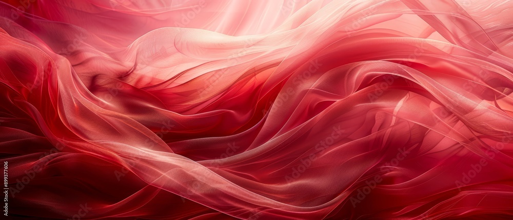 A red and white swirly fabric depicted in a computer-generated image, showcasing a light reflection at its base A red and white swirly fabric depicted in a computer-generated image, showcasing a light reflection at its base