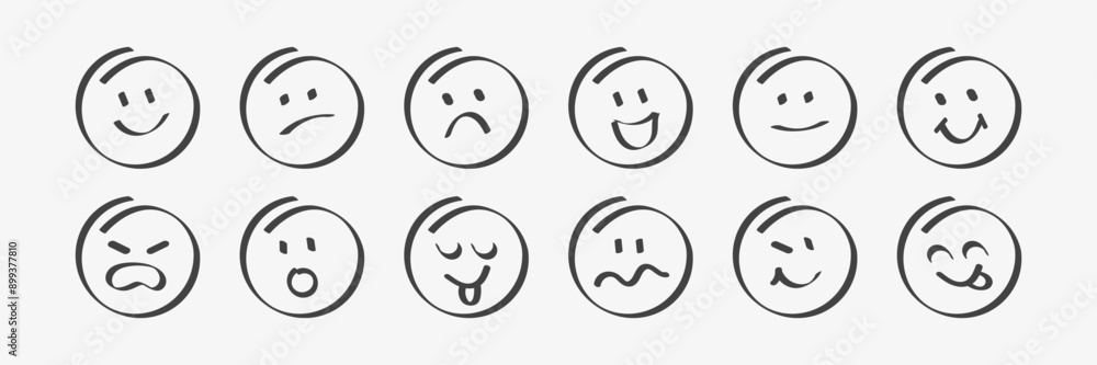 Hand drawn emoji brush collection. Abstract emotions faces. Various mood. Vector illustration Hand drawn emoji brush collection. Abstract emotions faces. Various mood. Vector illustration