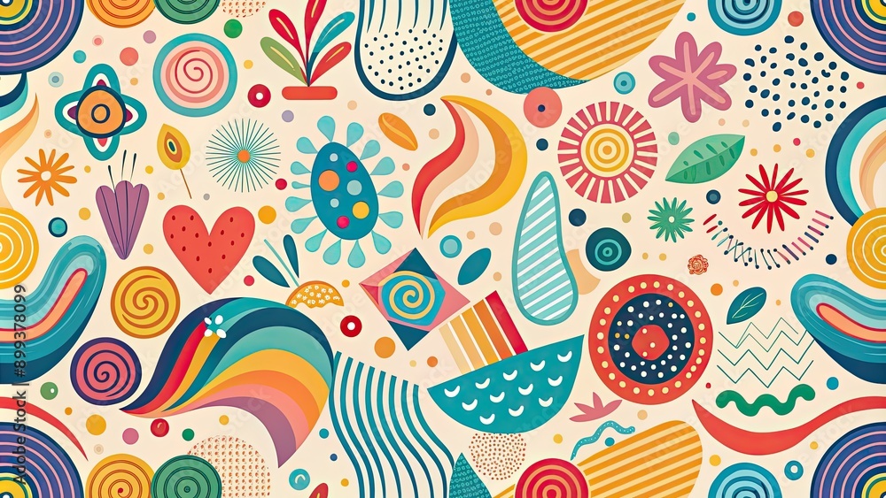 Colorful abstract shapes and lines on a light background, creating a playful and whimsical pattern, abstract, vibrant Colorful abstract shapes and lines on a light background, creating a playful and whimsical pattern, abstract, vibrant
