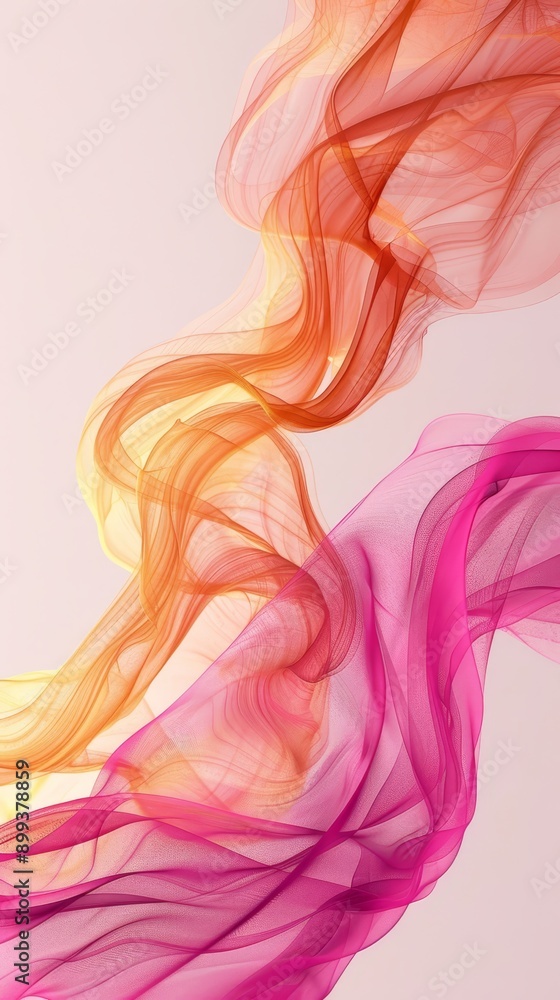 A light gray background hosts a swirl of pink, orange, and yellow smoke, contrasted by a white foreground A light gray background hosts a swirl of pink, orange, and yellow smoke, contrasted by a white foreground