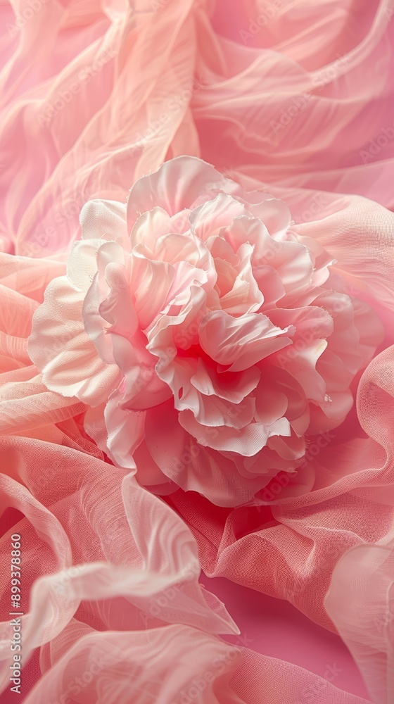 A large pink flower atop a bed of pink ruffles, resting on pink sheets A large pink flower atop a bed of pink ruffles, resting on pink sheets