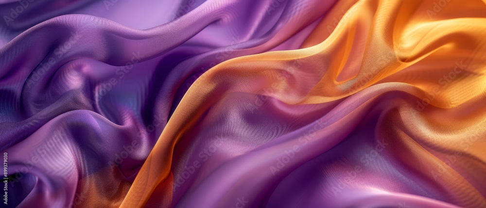 Fototapeta premium purple, orange, and yellow hues; featuring a wavy pattern atop