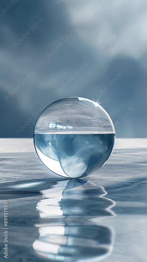A circular object hovers above a water body, surrounded by a sky brimming with white clouds A circular object hovers above a water body, surrounded by a sky brimming with white clouds