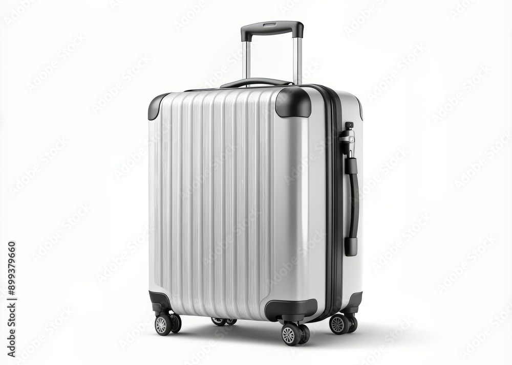 Isolated travel suitcase with blank white and black exterior, sleek design, and sturdy handle, against a transparent background, ready for adventure and travel planning. Isolated travel suitcase with blank white and black exterior, sleek design, and sturdy handle, against a transparent background, ready for adventure and travel planning.