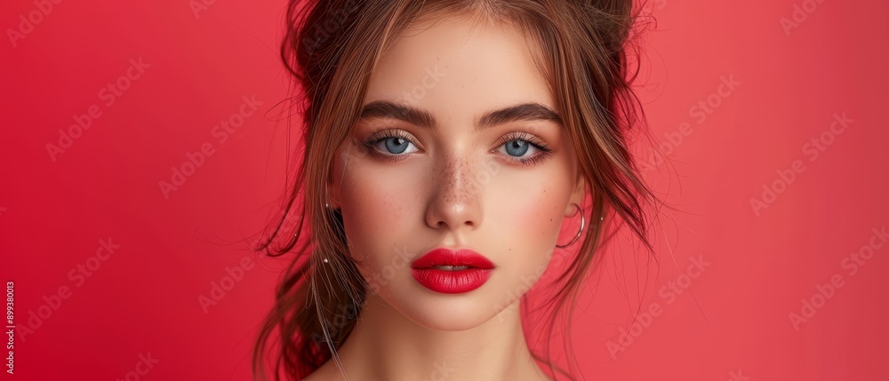 Fototapeta premium red lipstick, messy bun
