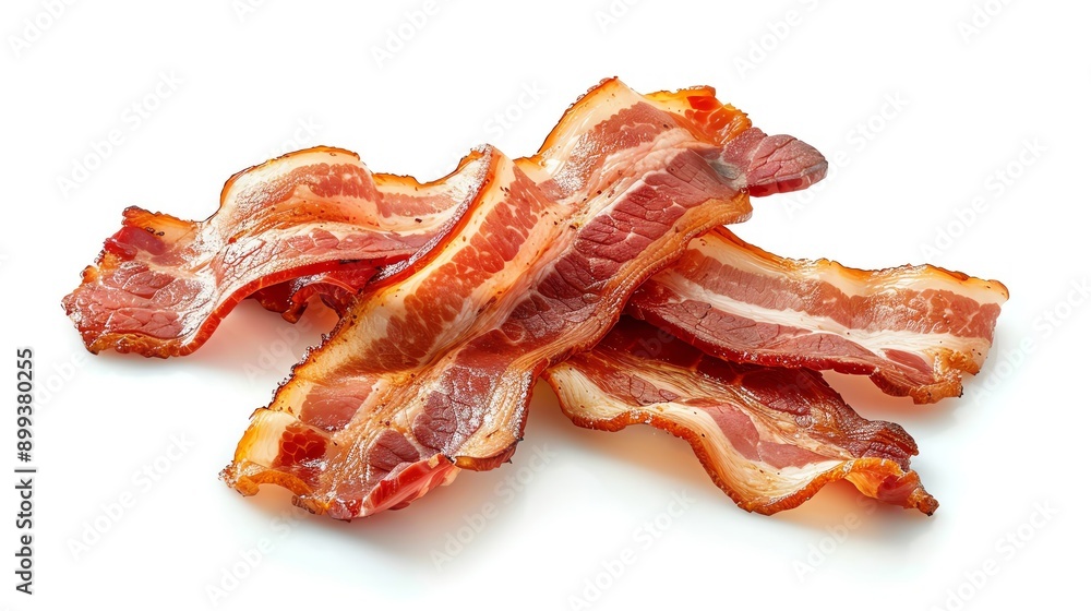 Breakfast bacon on solid white background, single object Breakfast bacon on solid white background, single object
