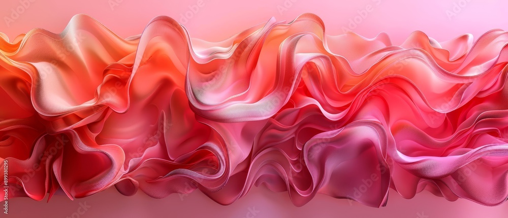 A painting of pink and red waves against a pink backdrop with two light pink background layers A painting of pink and red waves against a pink backdrop with two light pink background layers