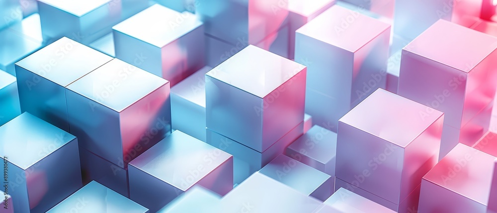 Pink and Blue cubes, obscured by a softly-blurred representation Pink and Blue cubes, obscured by a softly-blurred representation