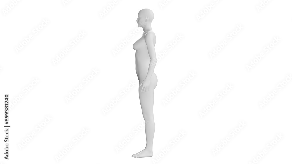 White Female Mannequin Standing Isolated on Transparent Background. Side View. White Female Mannequin Standing Isolated on Transparent Background. Side View.