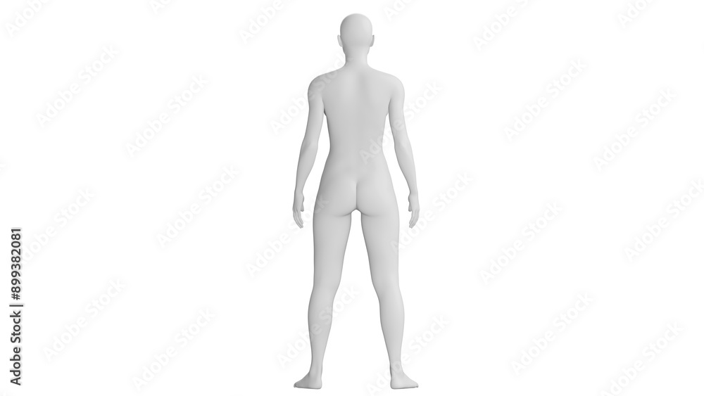 Female Mannequin Standing in Neutral Pose Isolated on Transparent Background. Back View. Female Mannequin Standing in Neutral Pose Isolated on Transparent Background. Back View.