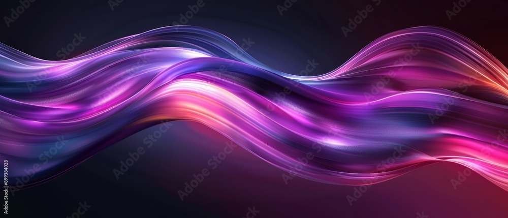 An abstract wave in shades of purple and pink against a black backdrop ...