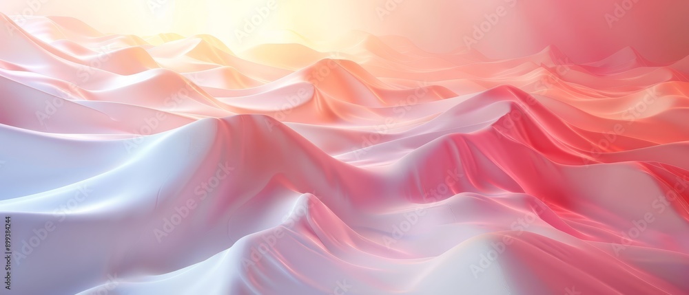 A sunlit scene of a waving pink-white fabric swathe, filtering sunlight through overlapping cloud masses A sunlit scene of a waving pink-white fabric swathe, filtering sunlight through overlapping cloud masses