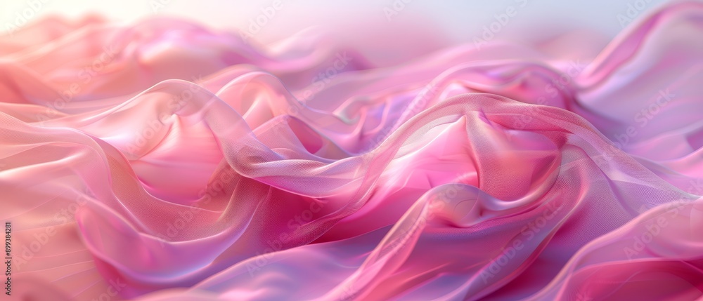 Fototapeta premium Two images of pink fabric fluttering in the wind against a blue and pink backdrop