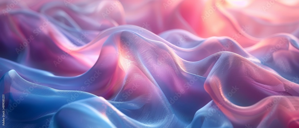 Blue, pink, and white fabric; Sun distant, shining behind Blue, pink, and white fabric; Sun distant, shining behind