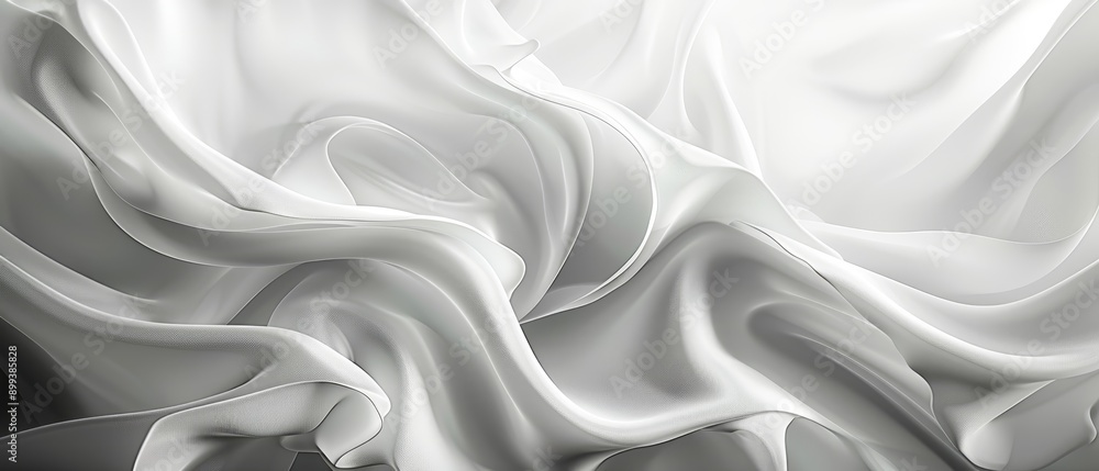 Fototapeta premium A monochrome image of white fabric flowing against a stark black-and-white backdrop, resembling a cloth