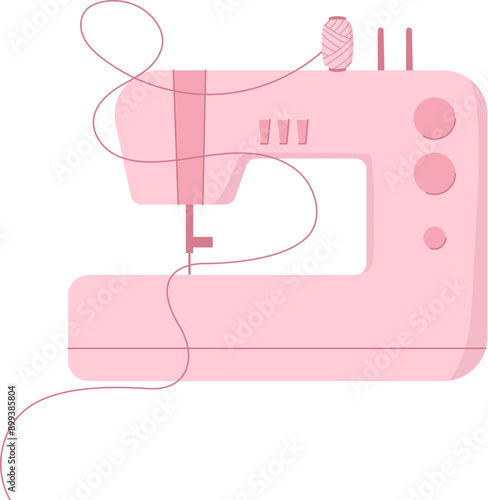 Sewing machine icon, cartoon dressmaking tool element, hand drawn sewing craft accessories design, doodle tailor supplies object, flat fashion decoration illustration,