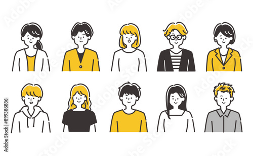 アイコン用など若い男女の人物（上半身）イラスト素材セット