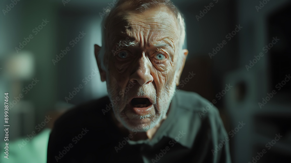 An elderly man with an intense glare, mouth open in a shout, captured in high resolution. An elderly man with an intense glare, mouth open in a shout, captured in high resolution.