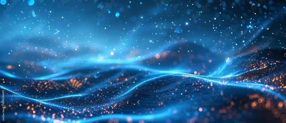 Wave in ocean, bright blue light above Wave in ocean, bright blue light above