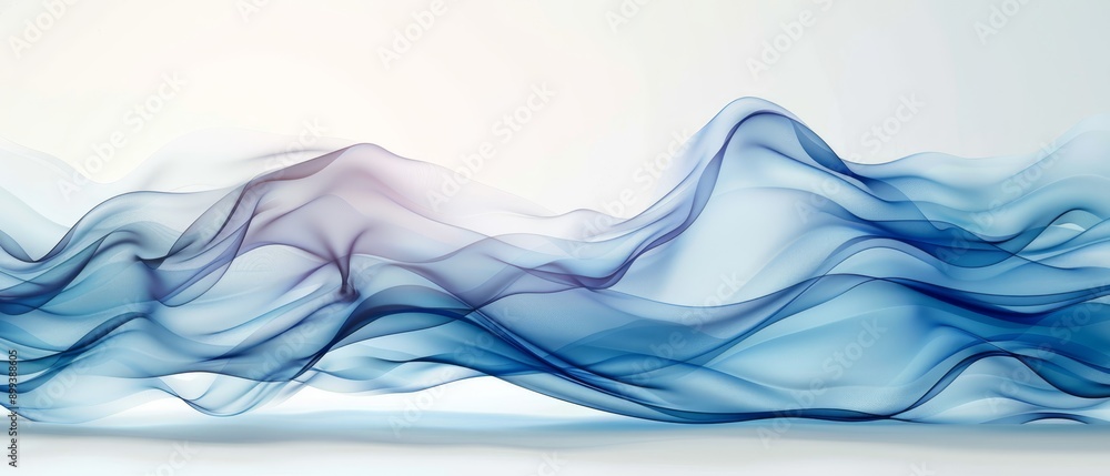 A crisp image of blue waves against a white backdrop, featuring a tranquil light blue sky midway A crisp image of blue waves against a white backdrop, featuring a tranquil light blue sky midway