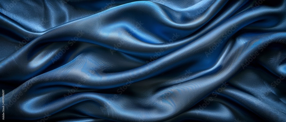Fototapeta premium A tight shot of a blue fabric, showcasing an intricate, wavy pattern at the bottom edge