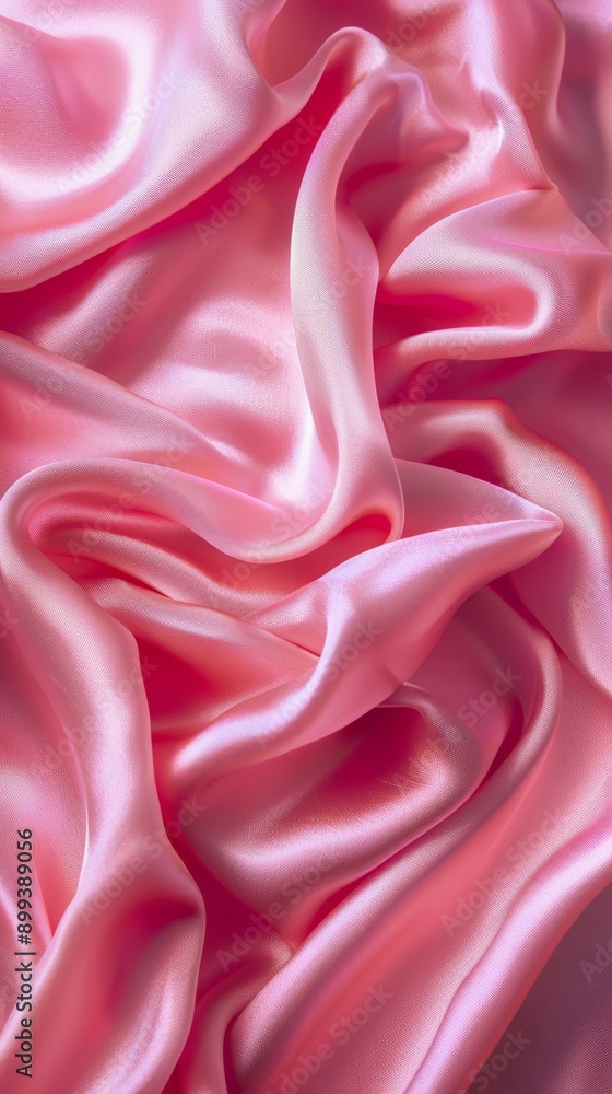 Obraz premium A tight shot of pink satin fabric, heavily creased with numerous folds along the edge