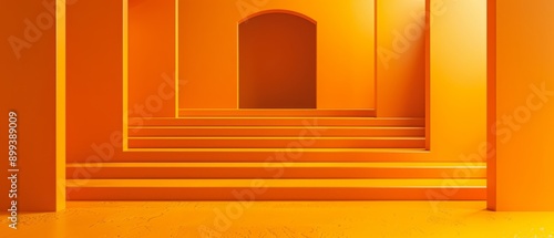 Yellow-walled chamber with ascending steps to doorframe..Room 2: Adjoining area featuring identical yellow wall design and stairway access..